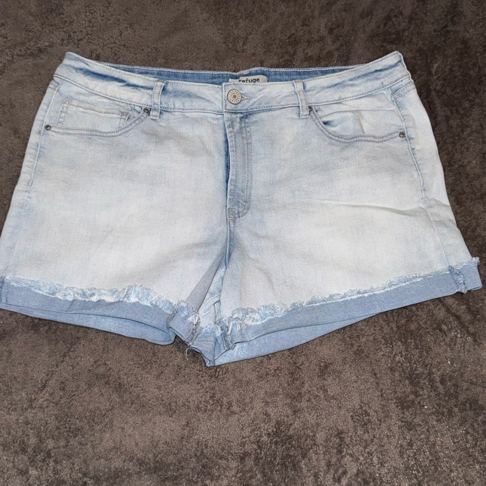 Refuge Blue Jean Shorts with Cuffed Hem and Distressed Look
